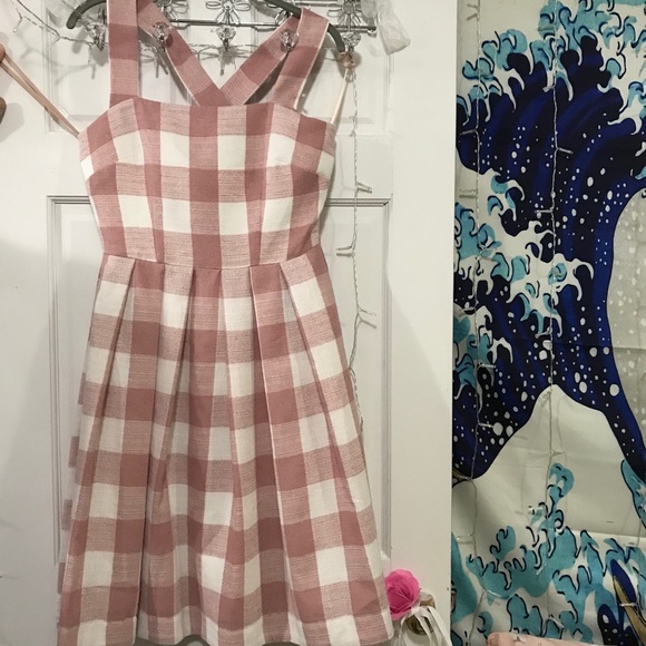 pink and white gingham dress